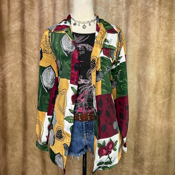Christie & Jill Tops - Vintage Patchwork Shirt Fall Foliage Multicolor Button Up 90s Boho Earthy Fairy